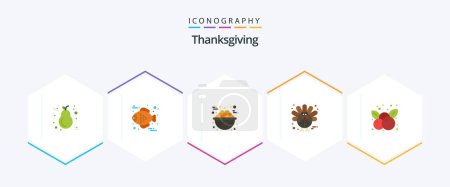 Téléchargez les illustrations : Thanksgiving 25 Flat icon pack including cherry. thanksgiving. bowl. holiday. food - en licence libre de droit