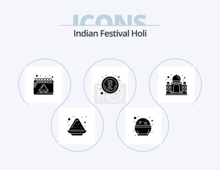 Illustration for Holi Glyph Icon Pack 5 Icon Design. taj mahal. building. calendar. rupee. indian - Royalty Free Image