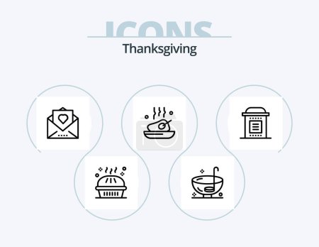 Illustration for Thanksgiving Line Icon Pack 5 Icon Design. vegetables. sunflower. mashed. harvest. rainy - Royalty Free Image