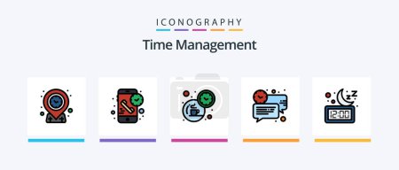 Téléchargez les illustrations : Time Management Line Filled 5 Icon Pack Including time. am. meal. alarm. receiver. Creative Icons Design - en licence libre de droit