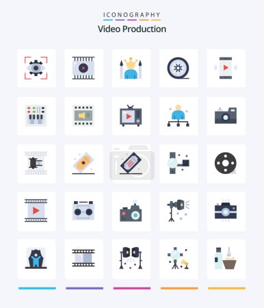 Illustration for Creative Video Production 25 Flat icon pack  Such As movie reel. black film. video design. winner. star - Royalty Free Image