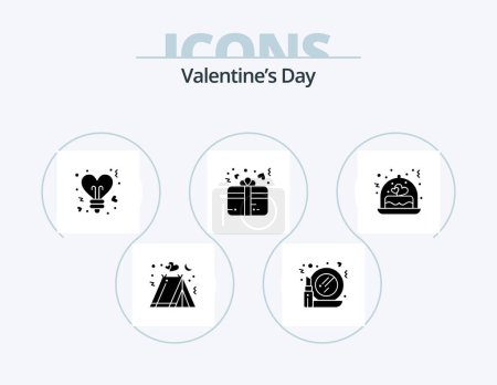 Illustration for Valentines Day Glyph Icon Pack 5 Icon Design. love. heart. bulb. present. gift - Royalty Free Image