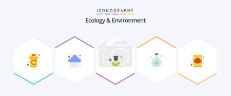 Illustration for Ecology And Environment 25 Flat icon pack including radiation. science. energy. research. green - Royalty Free Image