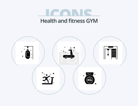 Illustration for Gym Glyph Icon Pack 5 Icon Design. . . treadmill. rings. competition - Royalty Free Image