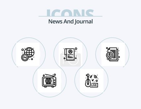 Illustration for News Line Icon Pack 5 Icon Design. news hours. tape. utube. cassette. audio - Royalty Free Image