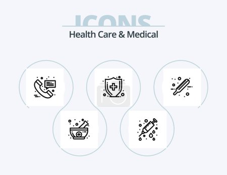 Illustration for Health Care And Medical Line Icon Pack 5 Icon Design. drug. machine. bed. weight. diet - Royalty Free Image