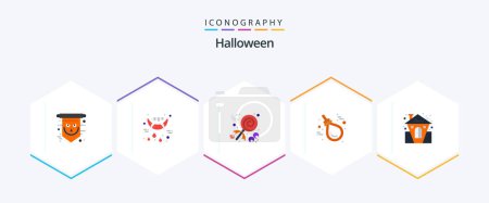 Téléchargez les illustrations : Halloween 25 Flat icon pack including rope. halloween. vampire. gallows. holiday - en licence libre de droit