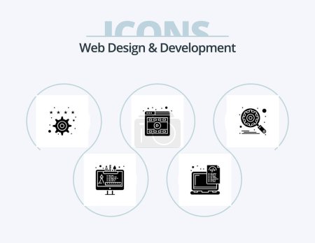 Ilustración de Diseño Web y Desarrollo Glyph Icon Pack 5 Icon Design. motor. Vídeo. codificación. Jugador. ajustes - Imagen libre de derechos