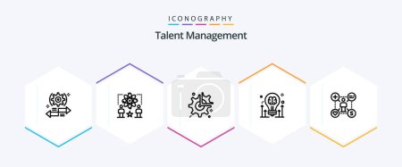 Téléchargez les illustrations : Talent Management 25 Line icon pack including bulb. brain. man. configuration. wheel - en licence libre de droit