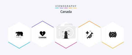 Téléchargez les illustrations : Pack d'icônes Canada 25 Glyphe inclus. Feuille. tour de co. drapeau. orateur - en licence libre de droit