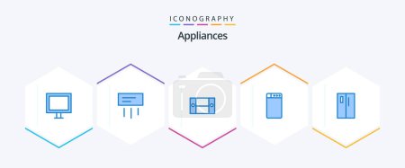 Illustration for Appliances 25 Blue icon pack including refrigerator. by. cabinet. appliances. machine - Royalty Free Image