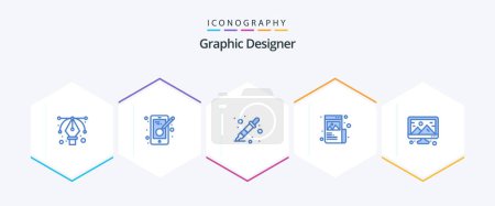 Illustration for Graphic Designer 25 Blue icon pack including image. image. color sampler. graphic. creative - Royalty Free Image