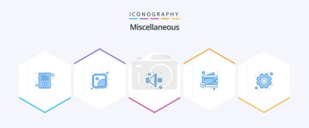Illustration for Miscellaneous 25 Blue icon pack including settings. money. no. cash. add - Royalty Free Image