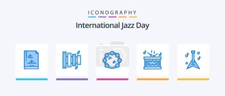 Ilustración de Día Internacional del Jazz Azul Paquete de 5 iconos incluido. música. virtuoso. instrumento. palos. Diseño de iconos creativos - Imagen libre de derechos