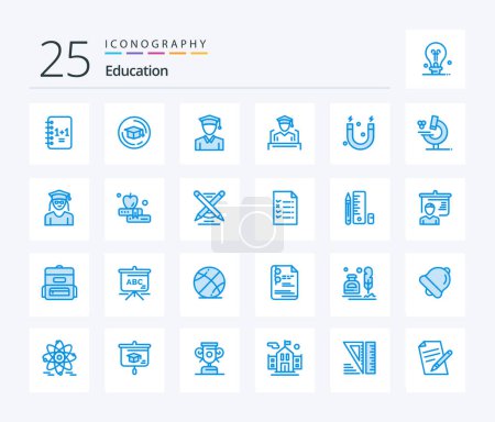Illustration for Education 25 Blue Color icon pack including education. science. graduation. microscope. science - Royalty Free Image