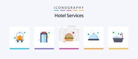 Illustration for Hotel Services Flat 5 Icon Pack Including hotel. bath. fast food. service. premium. Creative Icons Design - Royalty Free Image