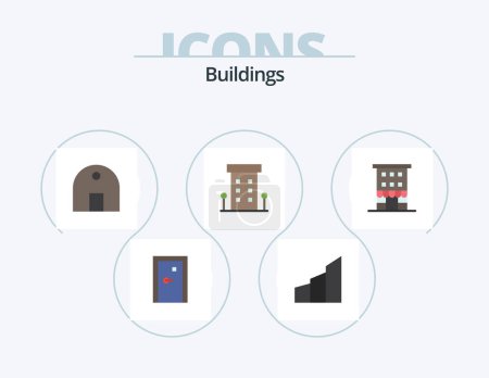 Illustration for Buildings Flat Icon Pack 5 Icon Design. shop front. buildings. modern building. real estate. islamic building - Royalty Free Image