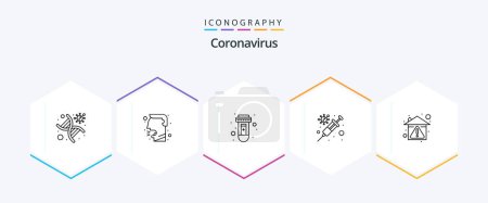 Illustration for Coronavirus 25 Line icon pack including prevent. home. test. virus. protection - Royalty Free Image