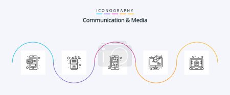Ilustración de Comunicación y medios de comunicación de la línea 5 paquete de iconos incluyendo el ordenador portátil. recibir. mapa. Envía. correo electrónico - Imagen libre de derechos