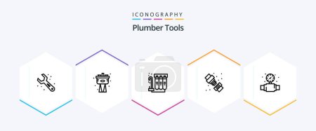 Téléchargez les illustrations : Plumber 25 Line icon pack including mechanical. plumbing. filter. plumber. joint - en licence libre de droit