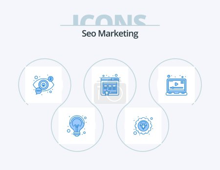 Ilustración de Seo Marketing Blue Icon Pack 5 Icon Design. video. media. search. marketing. bookmark - Imagen libre de derechos