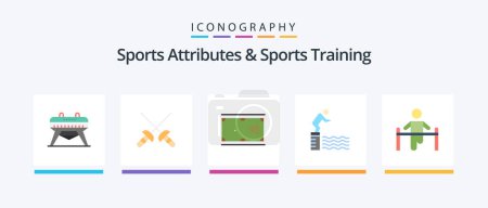 Téléchargez les illustrations : Sports Atributes And Sports Training Flat 5 Icon Pack Including gym. sport. game. pool. jump. Creative Icons Design - en licence libre de droit