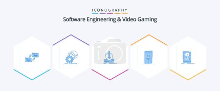 Téléchargez les illustrations : Software Engineering And Video Gaming 25 Blue icon pack including start. game. software. game. dlc - en licence libre de droit