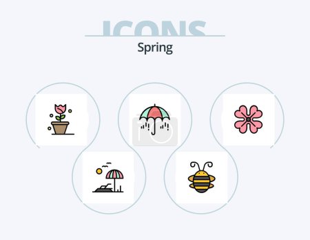 Ilustración de Spring Line Lleno Icon Pack 5 Icon Design. Pascua. primavera. temperatura. Vista. galses - Imagen libre de derechos