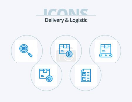 Illustration for Delivery And Logistic Blue Icon Pack 5 Icon Design. delivery. achievement. list. search. find - Royalty Free Image