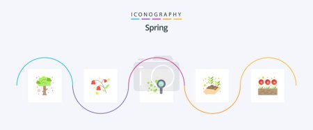 Téléchargez les illustrations : Spring Flat 5 Icon Pack Including plant. growing. kids. growing hand. plant - en licence libre de droit