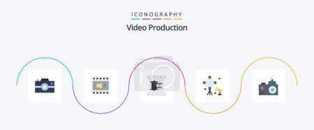 Illustration for Video Production Flat 5 Icon Pack Including spotlight. illumination. speaker. movie strip. filmstrip - Royalty Free Image
