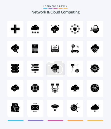 Illustration for Creative Network And Cloud Computing 25 Glyph Solid Black icon pack  Such As passward. locked. upload. lock. protection - Royalty Free Image