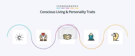 Illustration for Concious Living And Personality Traits Line Filled Flat 5 Icon Pack Including training. fast. heart. relations. help - Royalty Free Image