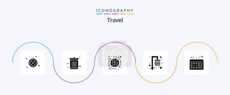 Ilustración de Travel Glyph 5 Icon Pack Incluyendo vacaciones. calendario. global. Fresco. ducha - Imagen libre de derechos