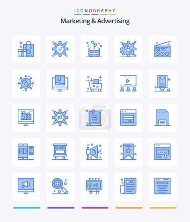 Ilustración de Creative Marketing And Advertising 25 Blue icon pack  Such As news. communication. business. advertising. content storage - Imagen libre de derechos