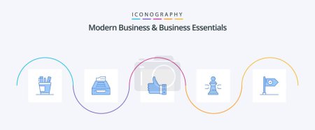 Téléchargez les illustrations : Modern Business And Business Essentials Blue 5 Icon Pack Including hand. finger. accounting. like. inbox - en licence libre de droit