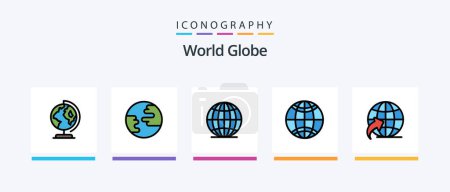 Ilustración de Globe Line Relleno 5 paquete de iconos incluyendo. Viajar. ecología. globo. mundo. Diseño de iconos creativos - Imagen libre de derechos