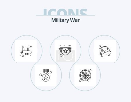 Téléchargez les illustrations : Military War Line Icon Pack 5 Icon Design. nuclear. military. swiss. army - en licence libre de droit