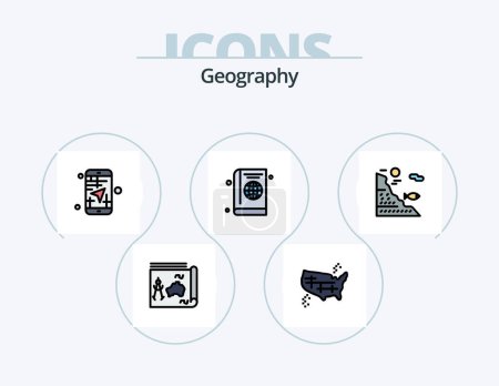 Ilustración de Geo Graphy Line Relleno Icon Pack 5 Icon Design. Guía. mapa. mar. compartimento. ciudad - Imagen libre de derechos