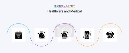 Illustration for Medical Glyph 5 Icon Pack Including water. blood. syrup bottle. online. medical - Royalty Free Image