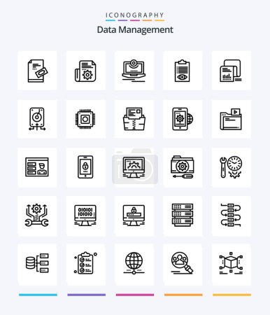 Ilustración de Creative Data Management 25 Esquema icono paquete Tales como. monitor . carpeta. Ordenador. leva - Imagen libre de derechos