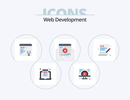 Ilustración de Web Development Flat Icon Pack 5 Icon Design. language. optimization. serving. gear. cogwheels - Imagen libre de derechos