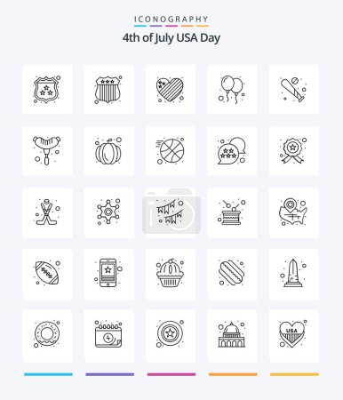 Téléchargez les illustrations : Creative Usa 25 OutLine icône pack tel que chauve-souris. Boule. drapeau. fête. célébrer - en licence libre de droit