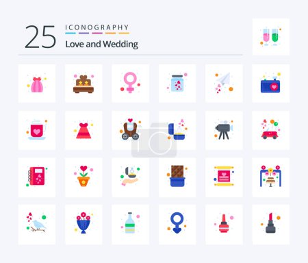 Illustration for Wedding 25 Flat Color icon pack including love message. romance. female. love. heart - Royalty Free Image