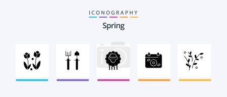 Illustration for Spring Glyph 5 Icon Pack Including leaf. date. shovel. flower. spring. Creative Icons Design - Royalty Free Image