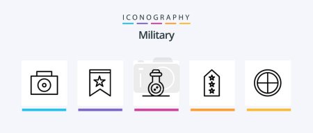 Téléchargez les illustrations : Pack d'icônes de la ligne militaire 5 incluant l'armée. médaille. soldat. insignes. badge. Icônes créatives Design - en licence libre de droit