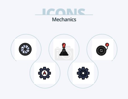 Ilustración de Mecánica de la línea llena Icon Pack 5 Icon Design. .. Junta. .. neumático - Imagen libre de derechos