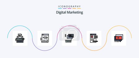 Ilustración de Digital Marketing Line Filled Flat 5 Icon Pack Including web. news. document. document. chating - Imagen libre de derechos