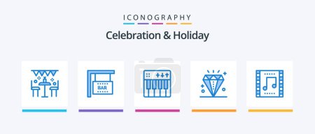 Téléchargez les illustrations : Pack de 5 icônes bleu Célébration et vacances Y compris la célébration. événement. célébration. diamant. piano. Icônes créatives Design - en licence libre de droit
