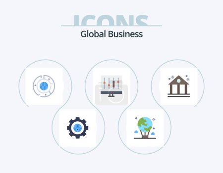 Téléchargez les illustrations : Global Business Flat Icon Pack 5 Icon Design. data. analytics. global. graph. chart - en licence libre de droit